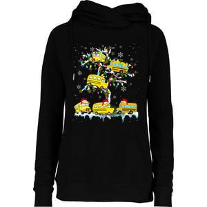 School Bus On Xmas Tree Christmas Santa School Bus Driver Womens Funnel Neck Pullover Hood