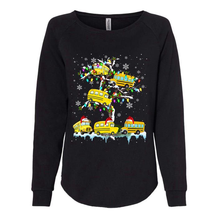 School Bus On Xmas Tree Christmas Santa School Bus Driver Womens California Wash Sweatshirt