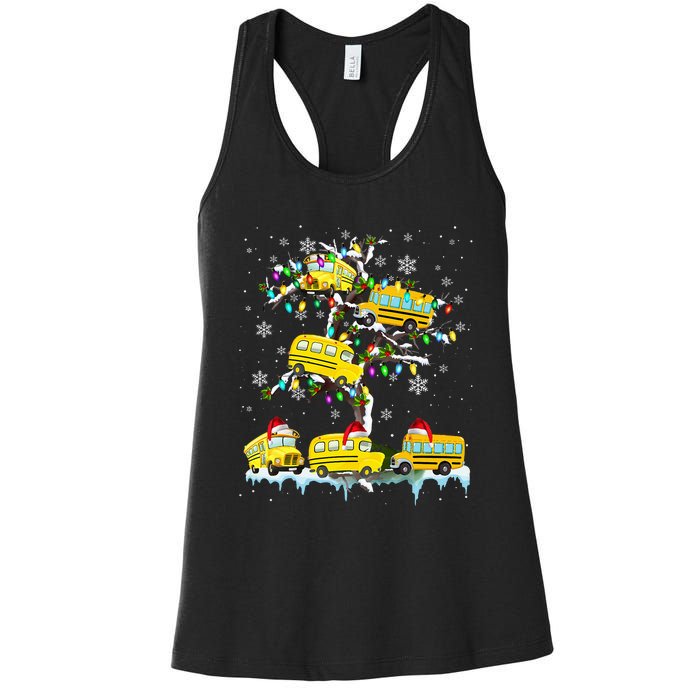 School Bus On Xmas Tree Christmas Santa School Bus Driver Women's Racerback Tank