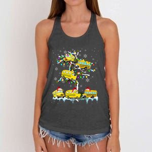 School Bus On Xmas Tree Christmas Santa School Bus Driver Women's Knotted Racerback Tank