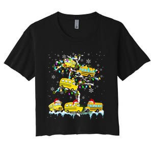 School Bus On Xmas Tree Christmas Santa School Bus Driver Women's Crop Top Tee