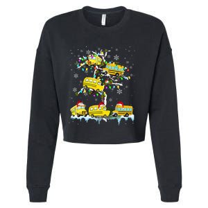 School Bus On Xmas Tree Christmas Santa School Bus Driver Cropped Pullover Crew