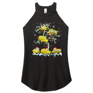 School Bus On Xmas Tree Christmas Santa School Bus Driver Women's Perfect Tri Rocker Tank