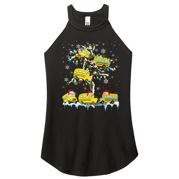 School Bus On Xmas Tree Christmas Santa School Bus Driver Women's Perfect Tri Rocker Tank