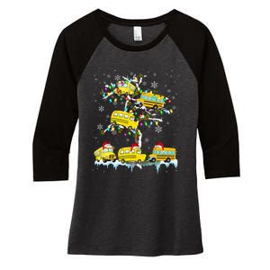 School Bus On Xmas Tree Christmas Santa School Bus Driver Women's Tri-Blend 3/4-Sleeve Raglan Shirt