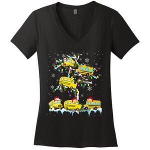 School Bus On Xmas Tree Christmas Santa School Bus Driver Women's V-Neck T-Shirt