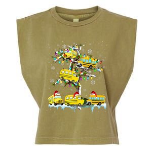 School Bus On Xmas Tree Christmas Santa School Bus Driver Garment-Dyed Women's Muscle Tee