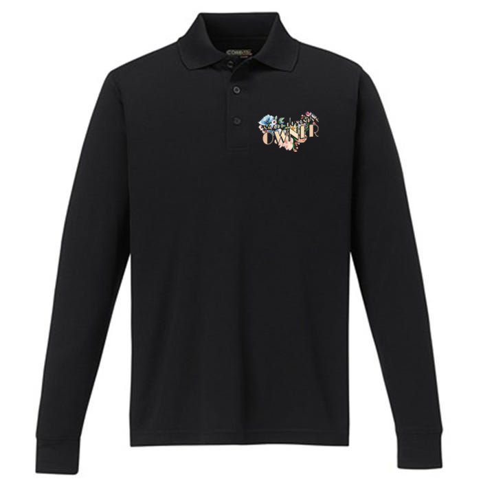 Small Business Owner Flower Performance Long Sleeve Polo