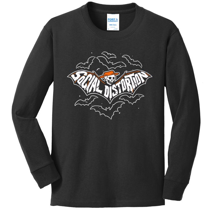 Skelly Bat Orange Kids Long Sleeve Shirt