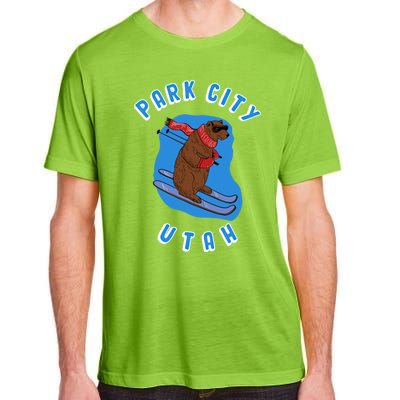 Skiing Bear On Ski Slope Funny Park City Utah Souvenir Gift Adult ChromaSoft Performance T-Shirt