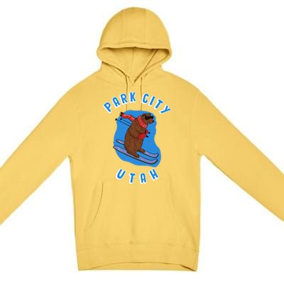 Skiing Bear On Ski Slope Funny Park City Utah Souvenir Gift Premium Pullover Hoodie