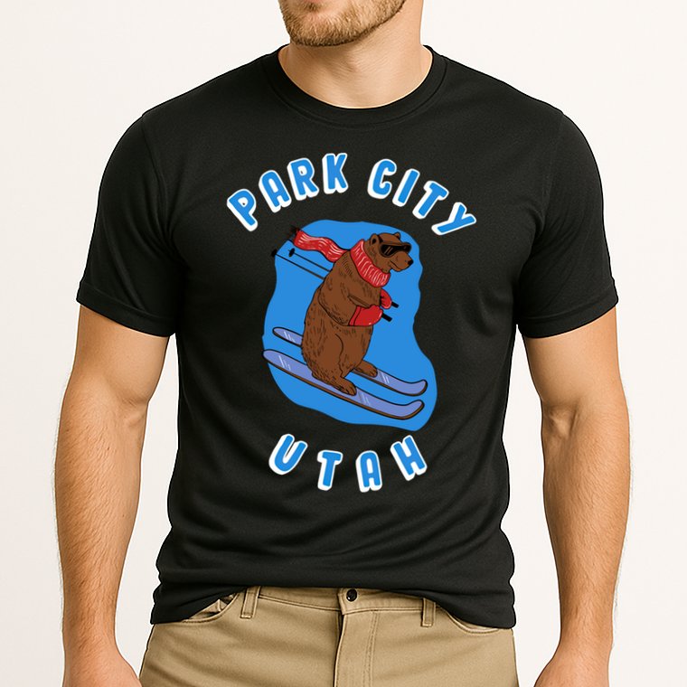 Skiing Bear On Ski Slope Funny Park City Utah Souvenir Gift Cooling Performance Crew T-Shirt