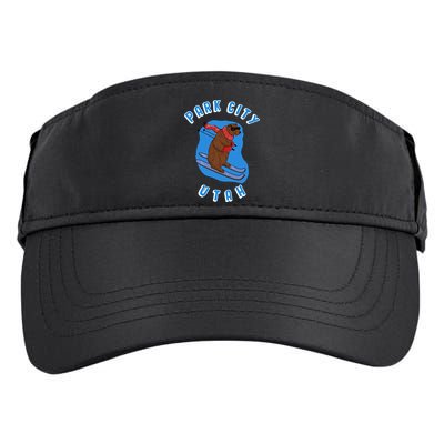 Skiing Bear On Ski Slope Funny Park City Utah Souvenir Gift Adult Drive Performance Visor