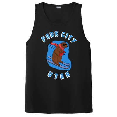 Skiing Bear On Ski Slope Funny Park City Utah Souvenir Gift PosiCharge Competitor Tank