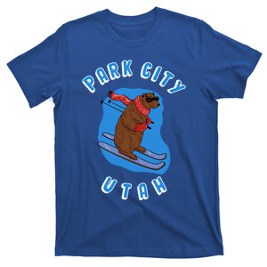 Skiing Bear On Ski Slope Funny Park City Utah Souvenir Gift T-Shirt