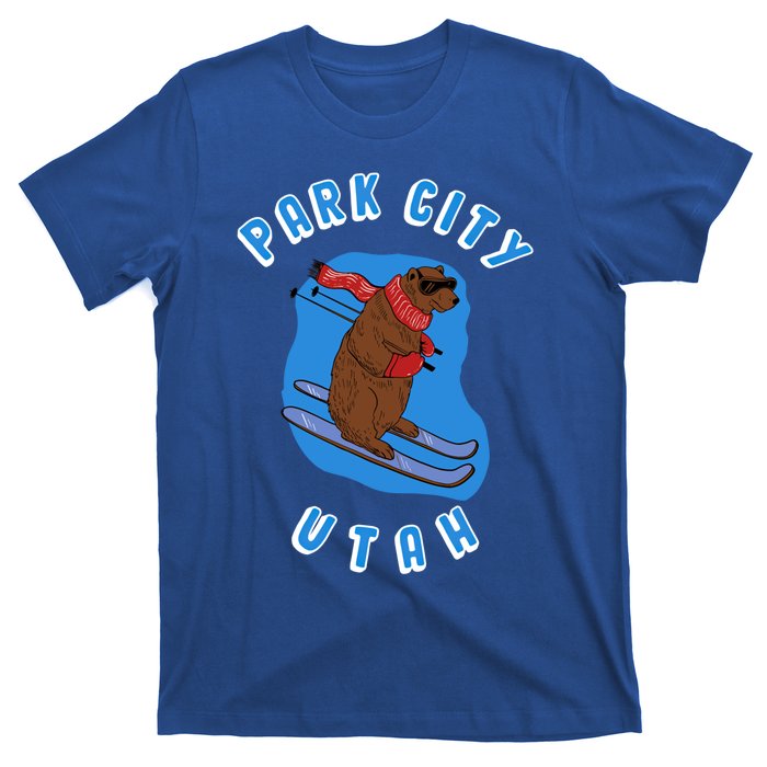 Skiing Bear On Ski Slope Funny Park City Utah Souvenir Gift T-Shirt