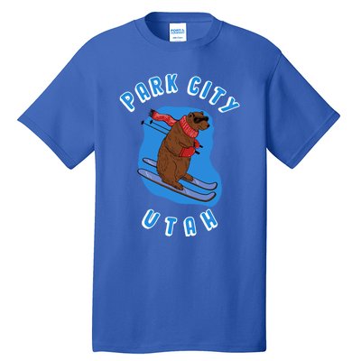 Skiing Bear On Ski Slope Funny Park City Utah Souvenir Gift Tall T-Shirt