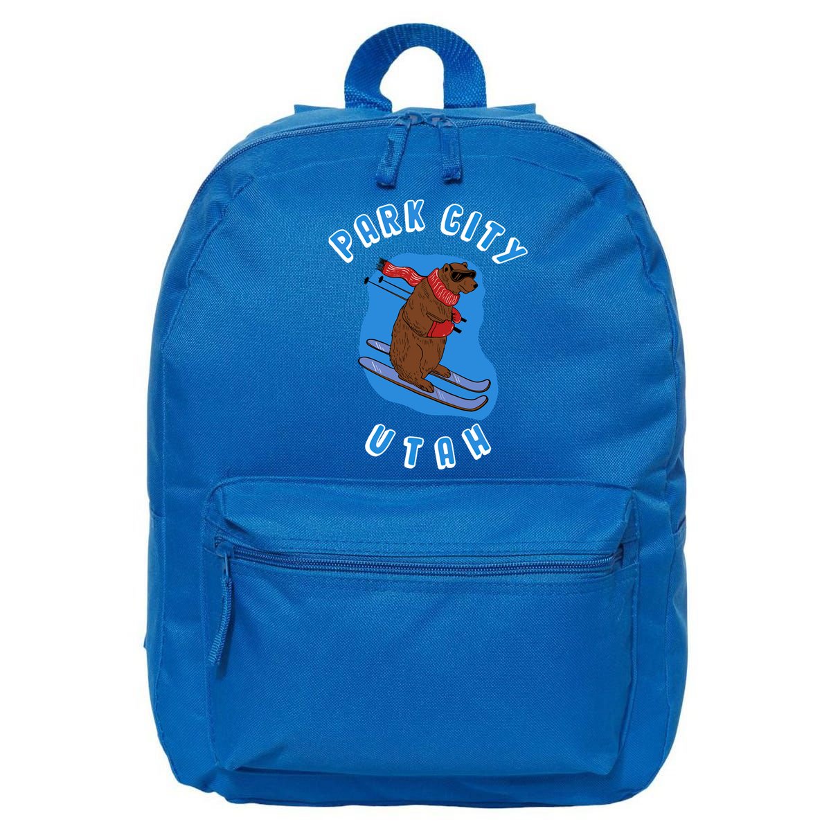 Skiing Bear On Ski Slope Funny Park City Utah Souvenir Gift 16 in Basic Backpack