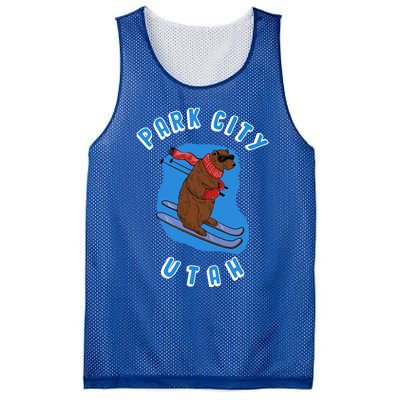 Skiing Bear On Ski Slope Funny Park City Utah Souvenir Gift Mesh Reversible Basketball Jersey Tank