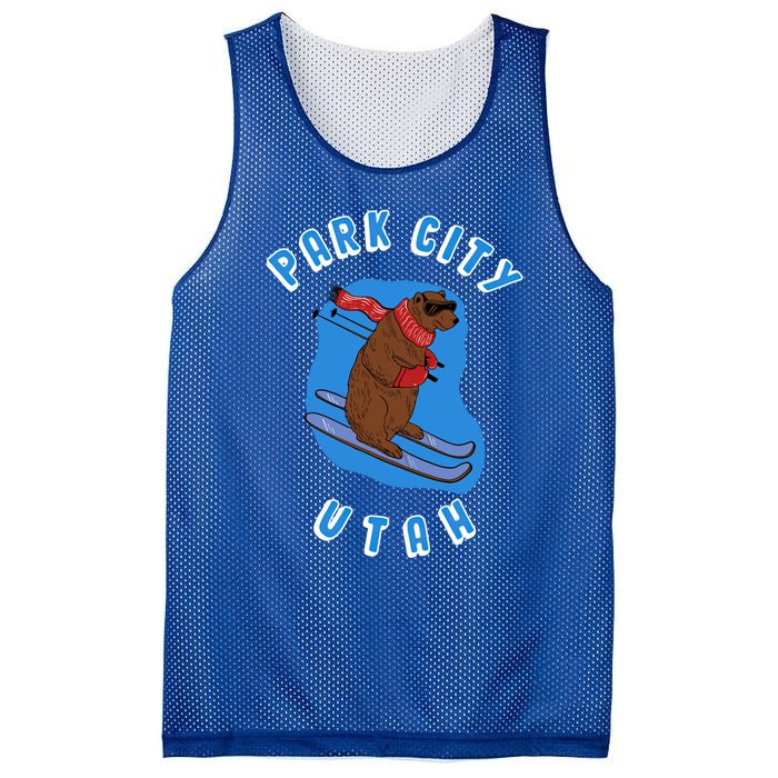 Skiing Bear On Ski Slope Funny Park City Utah Souvenir Gift Mesh Reversible Basketball Jersey Tank