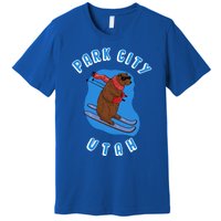 Skiing Bear On Ski Slope Funny Park City Utah Souvenir Gift Premium T-Shirt