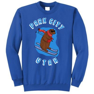 Skiing Bear On Ski Slope Funny Park City Utah Souvenir Gift Tall Sweatshirt