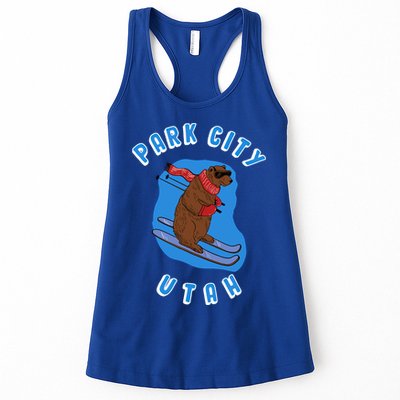 Skiing Bear On Ski Slope Funny Park City Utah Souvenir Gift Womens Tank Top