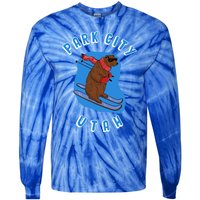 Skiing Bear On Ski Slope Funny Park City Utah Souvenir Gift Tie-Dye Long Sleeve Shirt