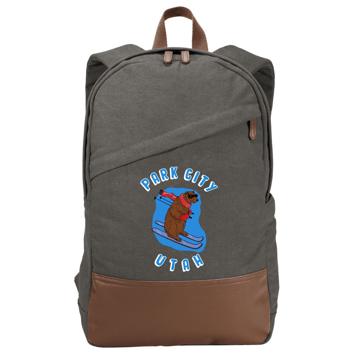 Skiing Bear On Ski Slope Funny Park City Utah Souvenir Gift Cotton Canvas Backpack