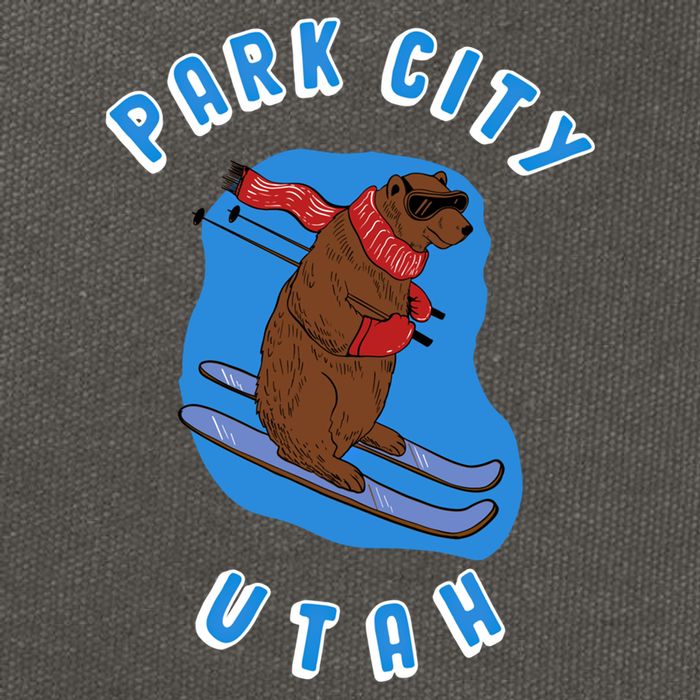 Skiing Bear On Ski Slope Funny Park City Utah Souvenir Gift Cotton Canvas Backpack