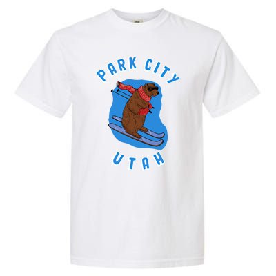 Skiing Bear On Ski Slope Funny Park City Utah Souvenir Gift Garment-Dyed Heavyweight T-Shirt