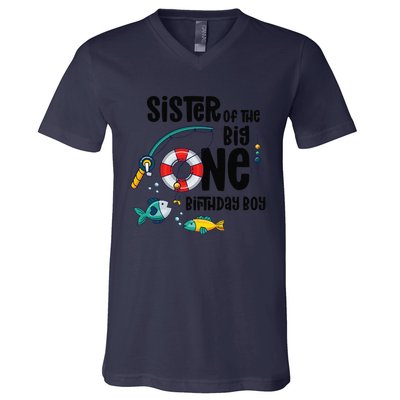 Sister Big One 1YearOld Fishing Birthday V-Neck T-Shirt