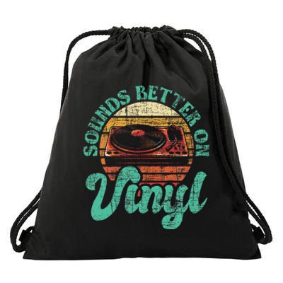 Sounds Better On Vinyl Music Lover Disc Records Collector Drawstring Bag