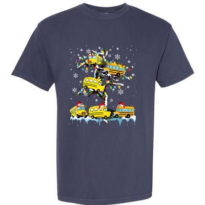 School Bus On Xmas Tree Christmas Santa School Bus Driver Garment-Dyed Heavyweight T-Shirt