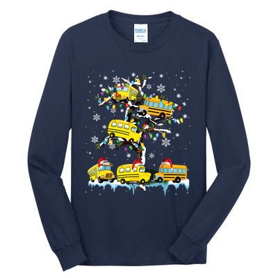 School Bus On Xmas Tree Christmas Santa School Bus Driver Tall Long Sleeve T-Shirt