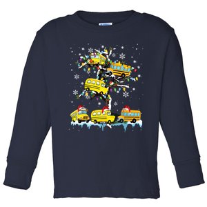 School Bus On Xmas Tree Christmas Santa School Bus Driver Toddler Long Sleeve Shirt