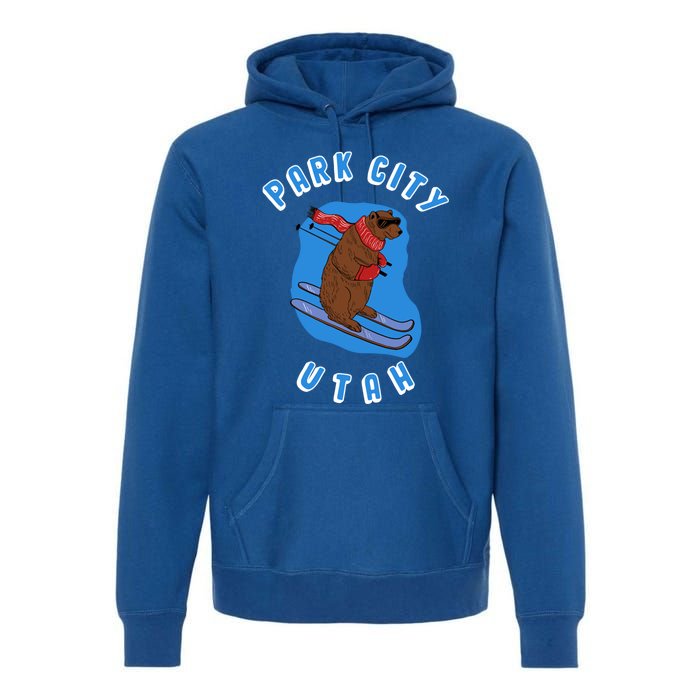 Skiing Bear On Ski Slope Funny Park City Utah Souvenir Funny Gift Premium Hoodie