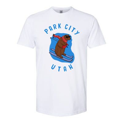 Skiing Bear On Ski Slope Funny Park City Utah Souvenir Funny Gift Softstyle® CVC T-Shirt