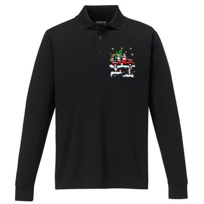 Santa Bernedoodle On Red Plaid Pick Up Truck Christmas Meaningful Gift Performance Long Sleeve Polo