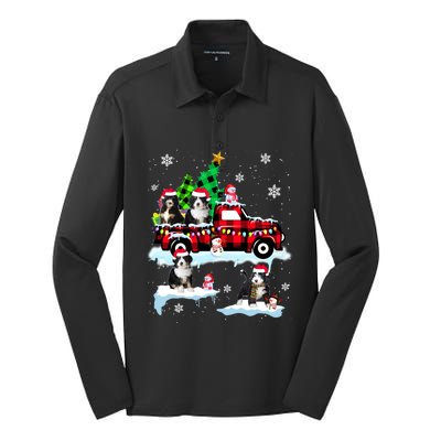 Santa Bernedoodle On Red Plaid Pick Up Truck Christmas Meaningful Gift Silk Touch Performance Long Sleeve Polo