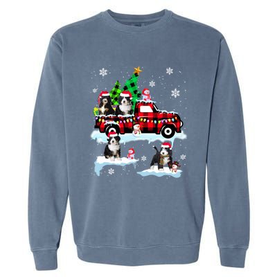 Santa Bernedoodle On Red Plaid Pick Up Truck Christmas Meaningful Gift Garment-Dyed Sweatshirt