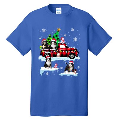 Santa Bernedoodle On Red Plaid Pick Up Truck Christmas Meaningful Gift Tall T-Shirt