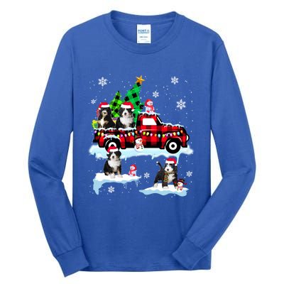 Santa Bernedoodle On Red Plaid Pick Up Truck Christmas Meaningful Gift Tall Long Sleeve T-Shirt