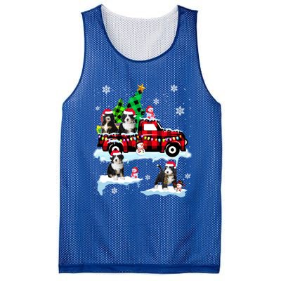 Santa Bernedoodle On Red Plaid Pick Up Truck Christmas Meaningful Gift Mesh Reversible Basketball Jersey Tank