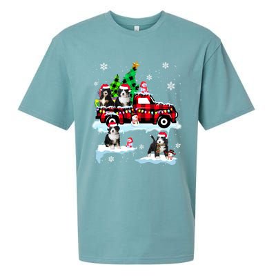 Santa Bernedoodle On Red Plaid Pick Up Truck Christmas Meaningful Gift Sueded Cloud Jersey T-Shirt