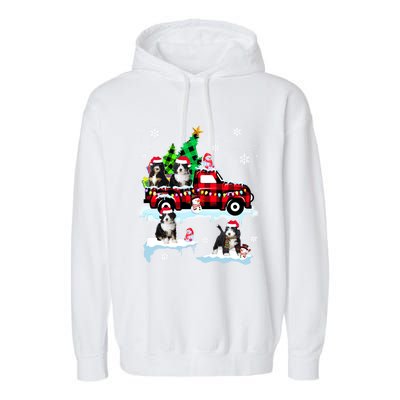 Santa Bernedoodle On Red Plaid Pick Up Truck Christmas Meaningful Gift Garment-Dyed Fleece Hoodie