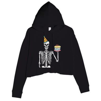 Skeleton Birthday Party Lazy Halloween Costume Funny Skull Crop Fleece Hoodie