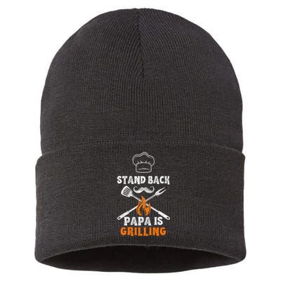 Stand Back Papa Is Grilling Funny Grill BBQ Dad Sustainable Knit Beanie