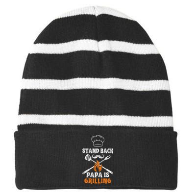 Stand Back Papa Is Grilling Funny Grill BBQ Dad Striped Beanie with Solid Band