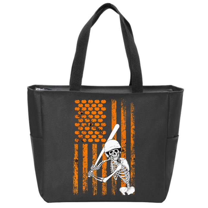 Skeleton Baseball Player Fan Skeleton Halloween Baseball Zip Tote Bag